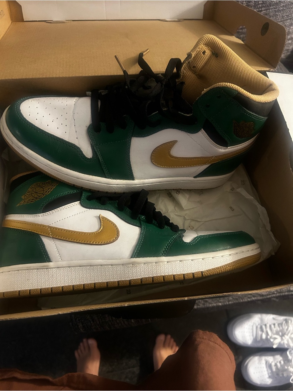 Jordan High-Top Sneakers in Green, White and Gold